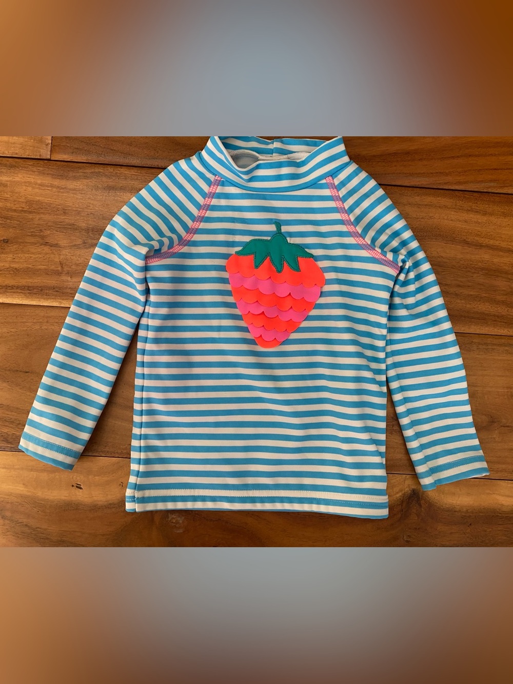 Baby Boden Long Sleeve Strawberry Appliqué Swim Rashguard Size 6-12 Months